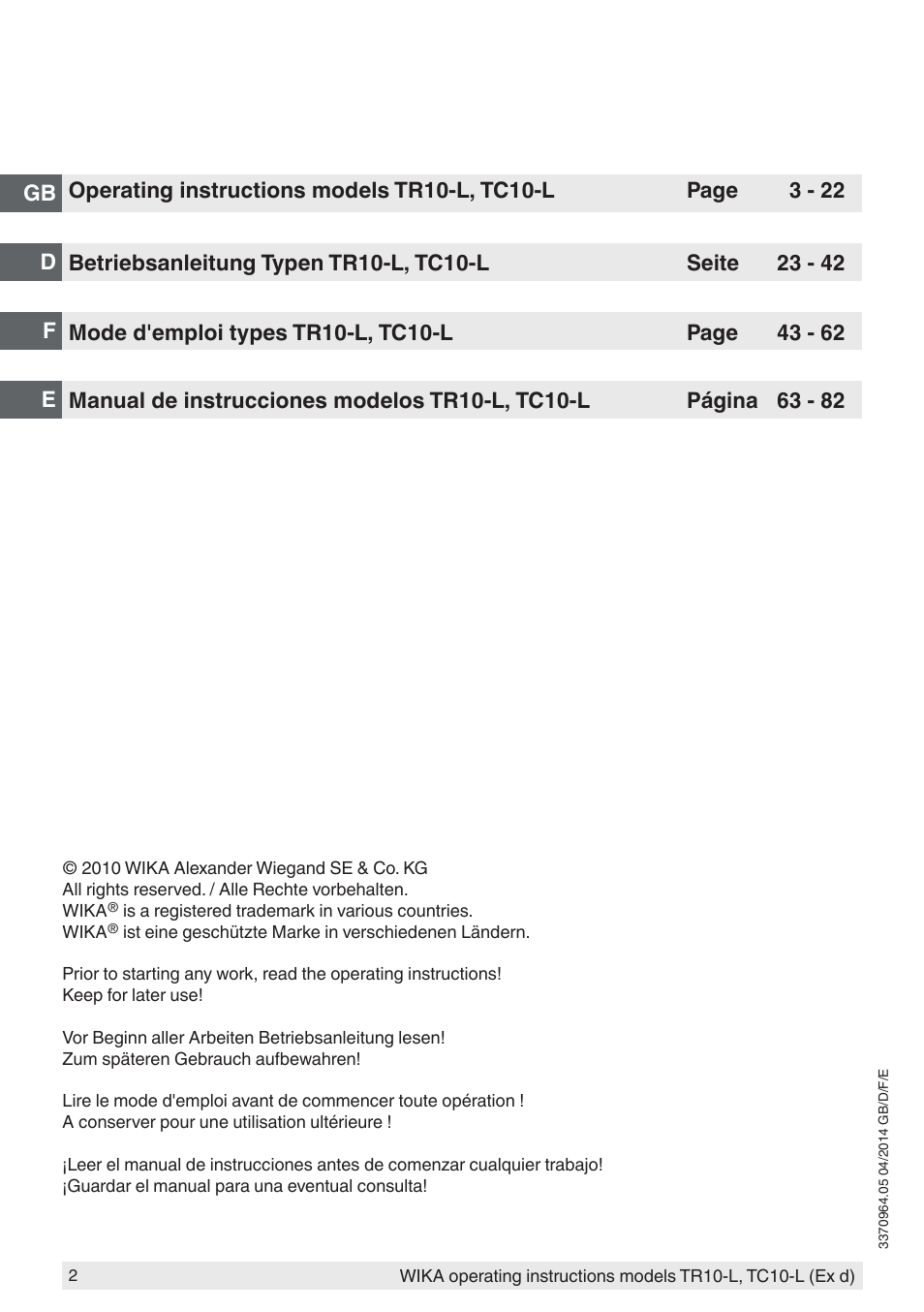 WIKA TC10-L User Manual | Page 2 / 84