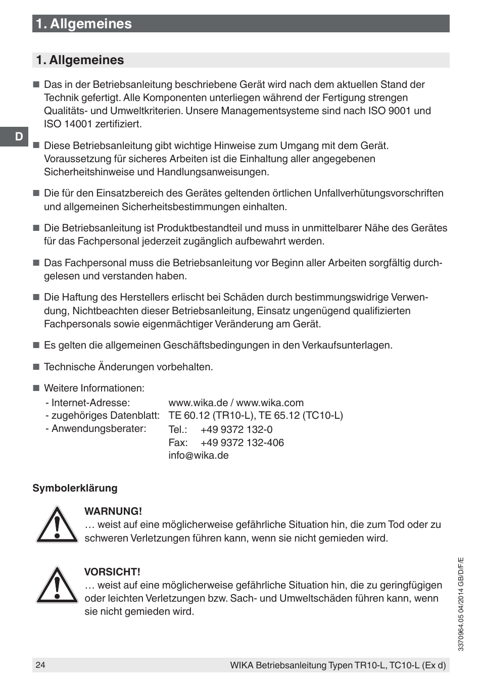 Allgemeines | WIKA TC10-L User Manual | Page 24 / 84