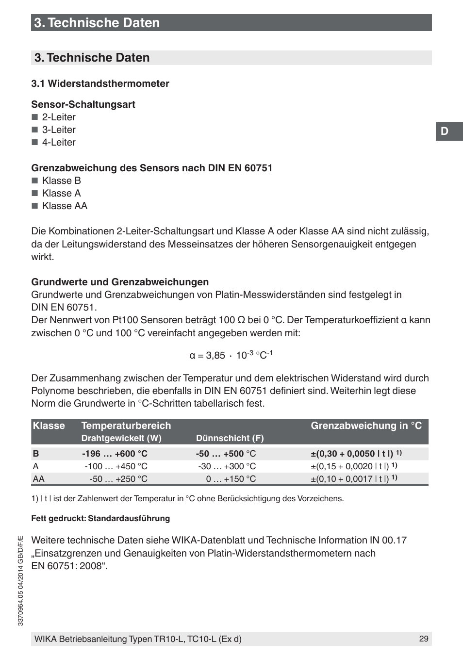 Technische daten | WIKA TC10-L User Manual | Page 29 / 84