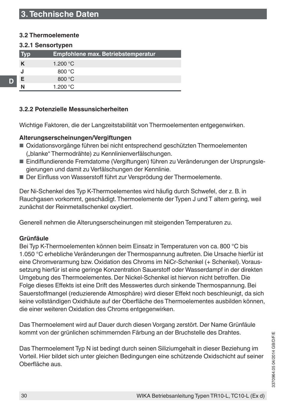 Technische daten | WIKA TC10-L User Manual | Page 30 / 84