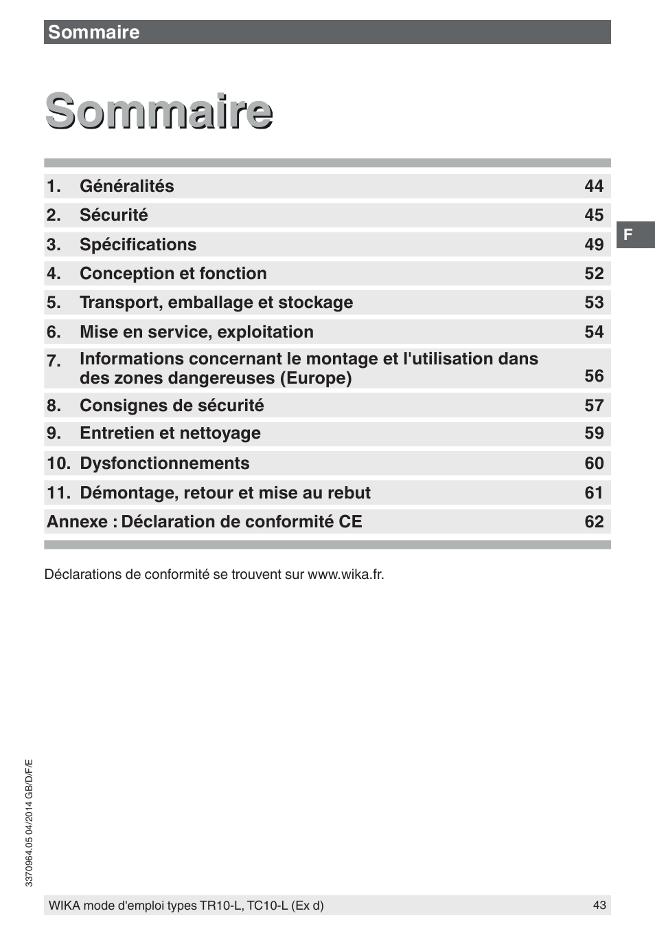 Sommaire | WIKA TC10-L User Manual | Page 43 / 84