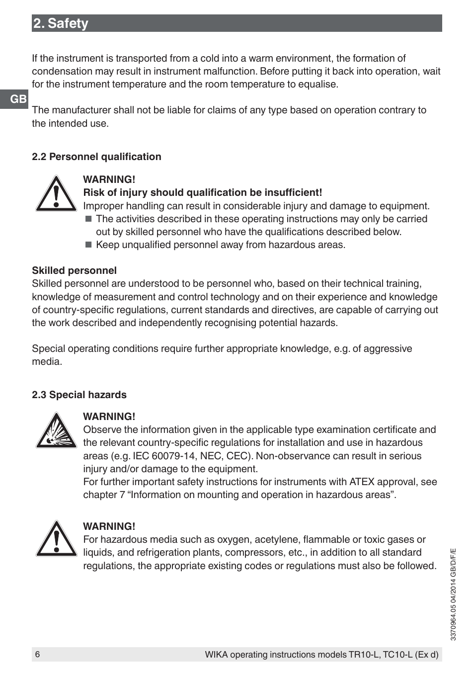 Safety | WIKA TC10-L User Manual | Page 6 / 84