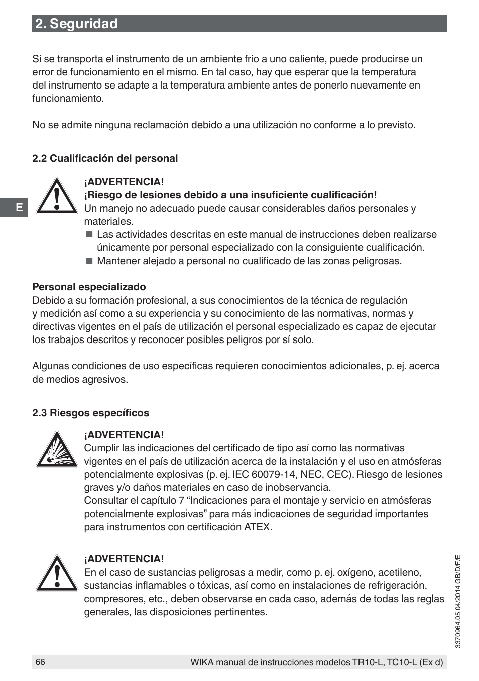 Seguridad | WIKA TC10-L User Manual | Page 66 / 84