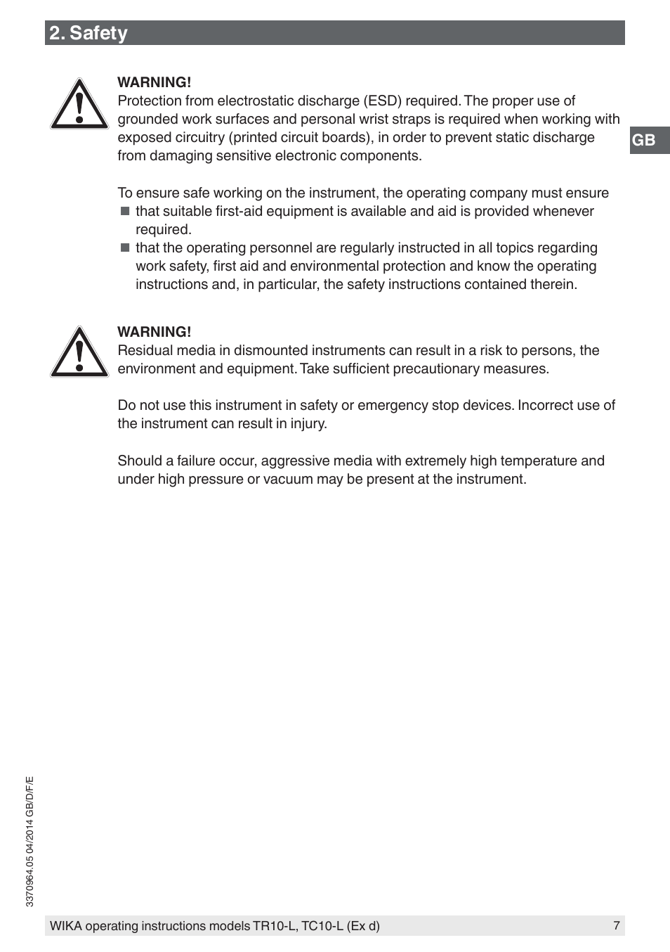 Safety | WIKA TC10-L User Manual | Page 7 / 84