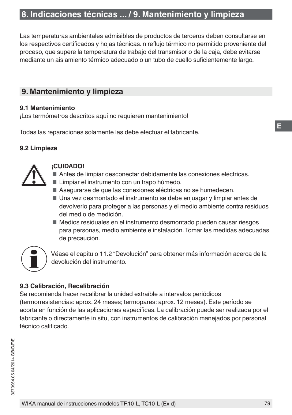 Mantenimiento y limpieza | WIKA TC10-L User Manual | Page 79 / 84