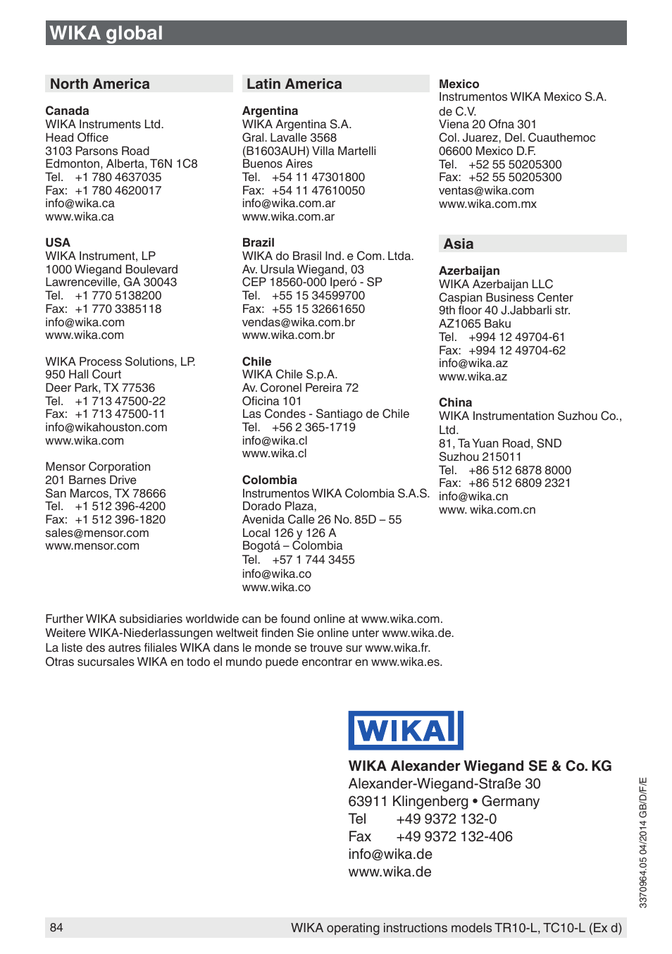 Wika global | WIKA TC10-L User Manual | Page 84 / 84