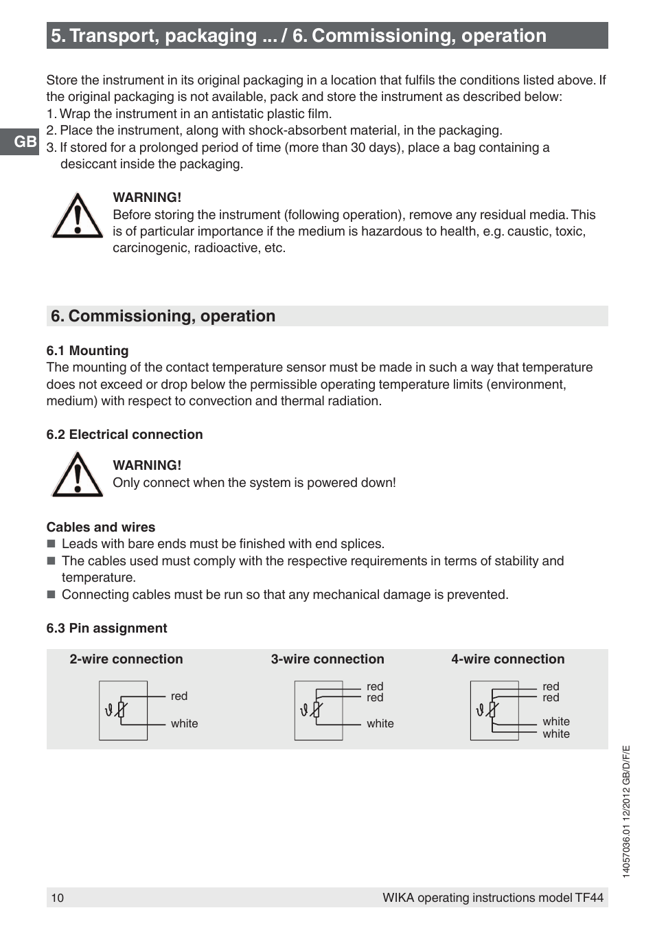 Commissioning, operation | WIKA TF44 User Manual | Page 10 / 44