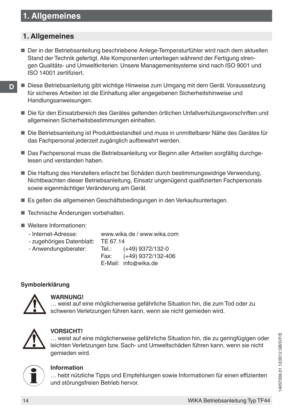 Allgemeines | WIKA TF44 User Manual | Page 14 / 44