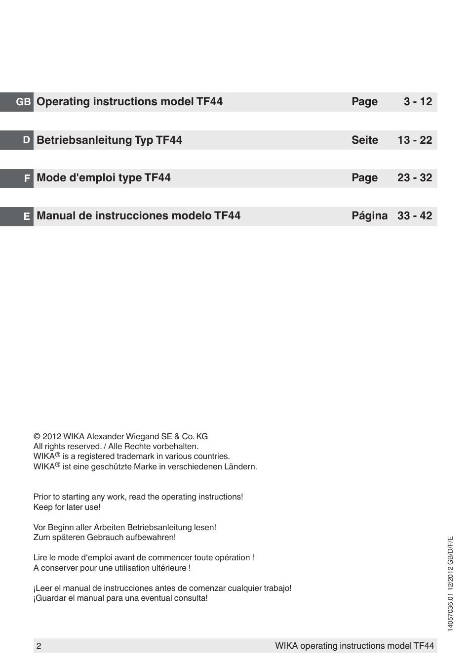 WIKA TF44 User Manual | Page 2 / 44