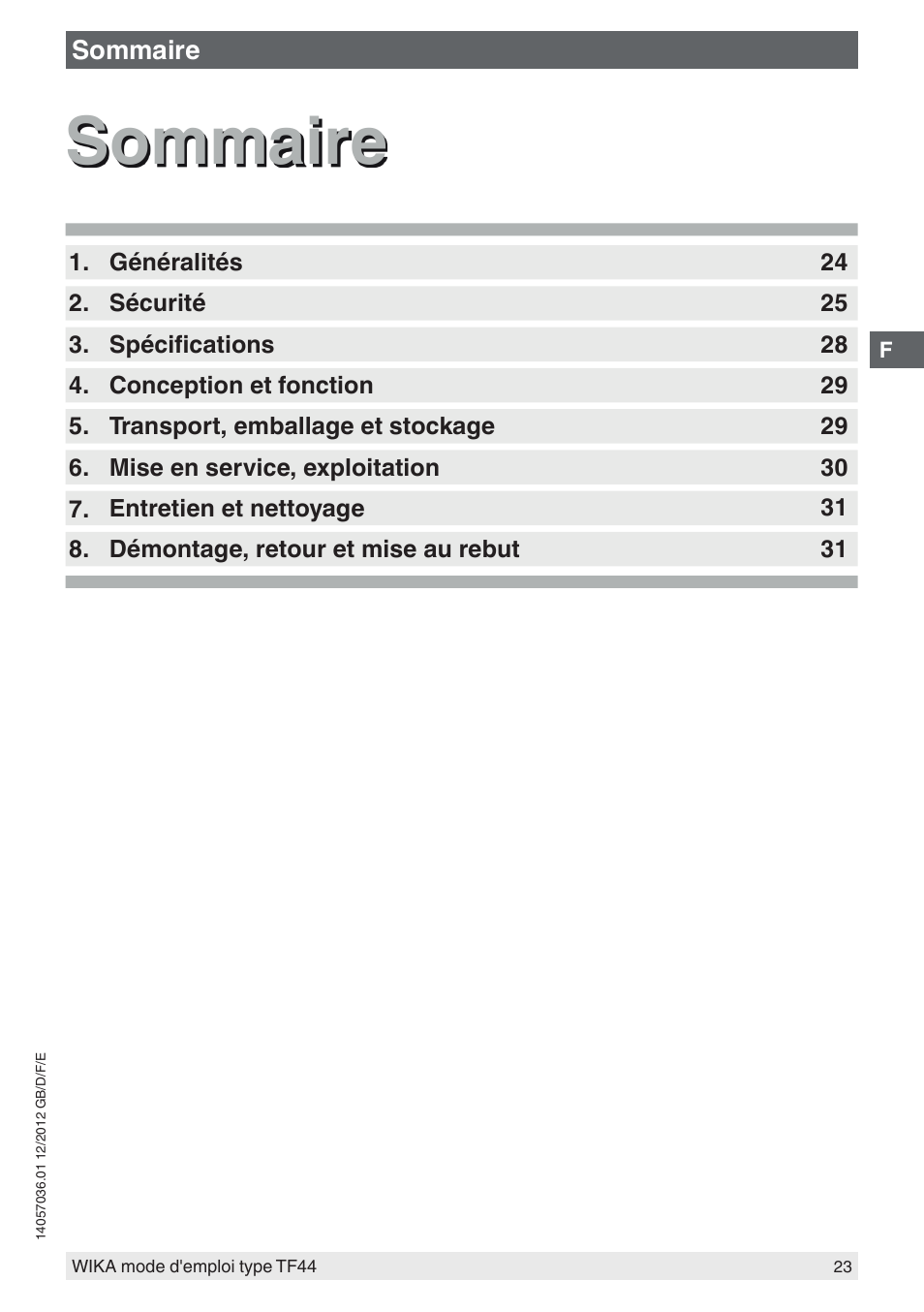 Sommaire | WIKA TF44 User Manual | Page 23 / 44