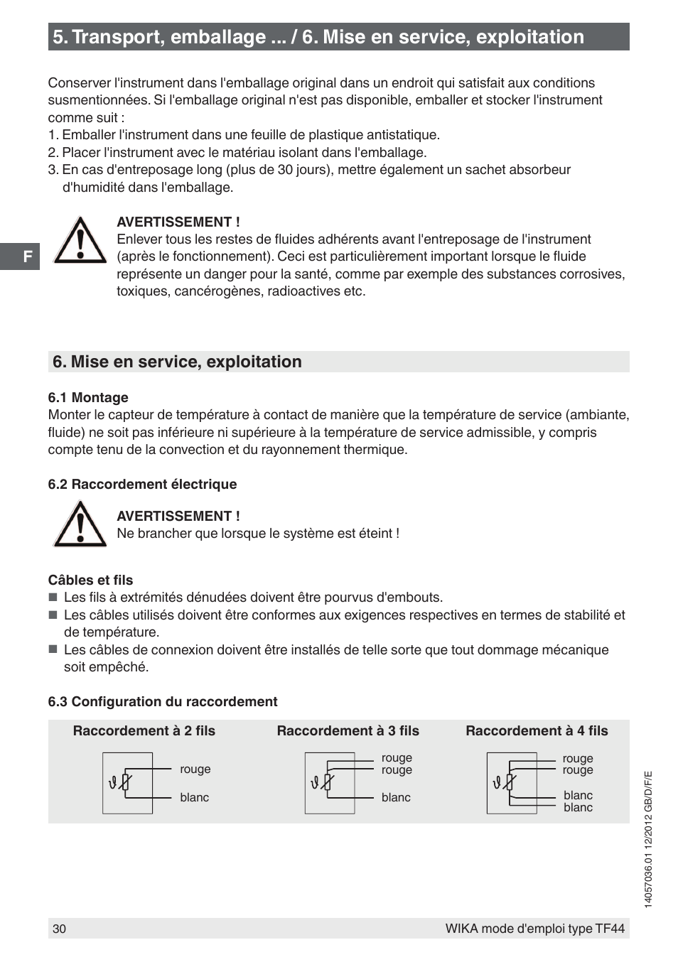 Mise en service, exploitation | WIKA TF44 User Manual | Page 30 / 44