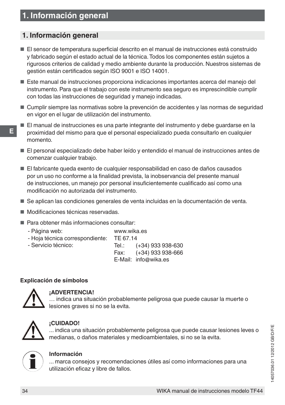 Información general | WIKA TF44 User Manual | Page 34 / 44