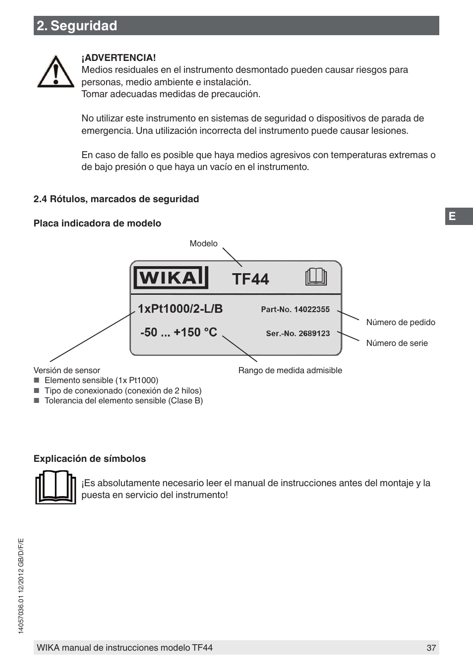 Seguridad | WIKA TF44 User Manual | Page 37 / 44