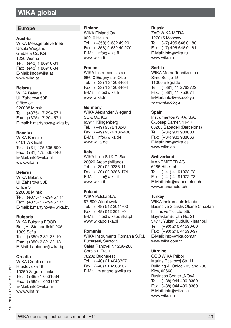 Wika global | WIKA TF44 User Manual | Page 43 / 44