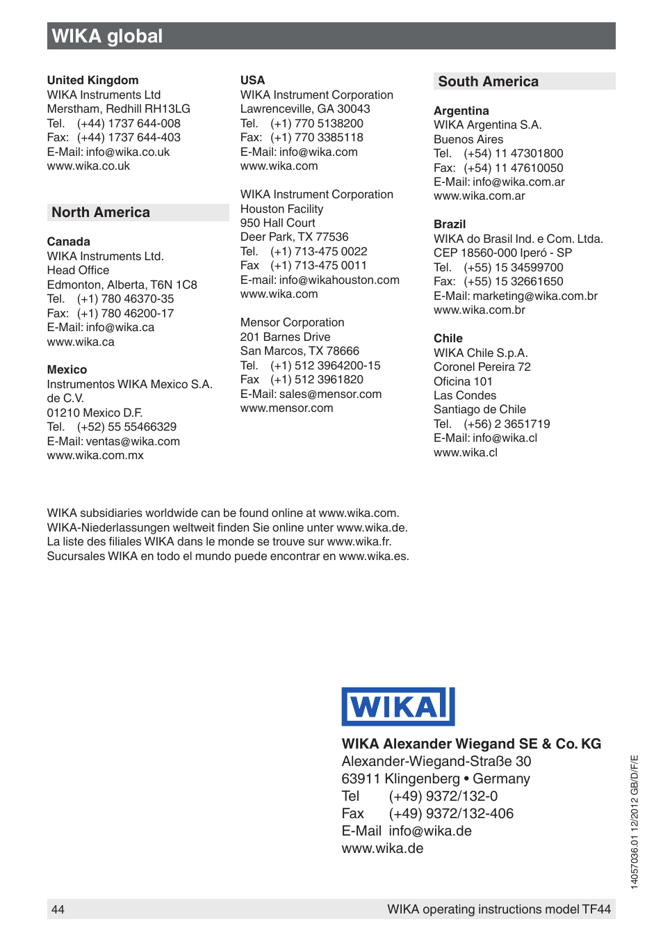 Wika global | WIKA TF44 User Manual | Page 44 / 44