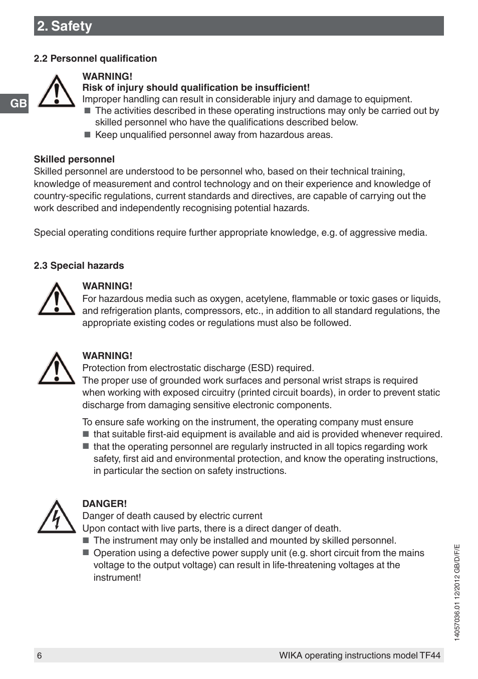 Safety | WIKA TF44 User Manual | Page 6 / 44