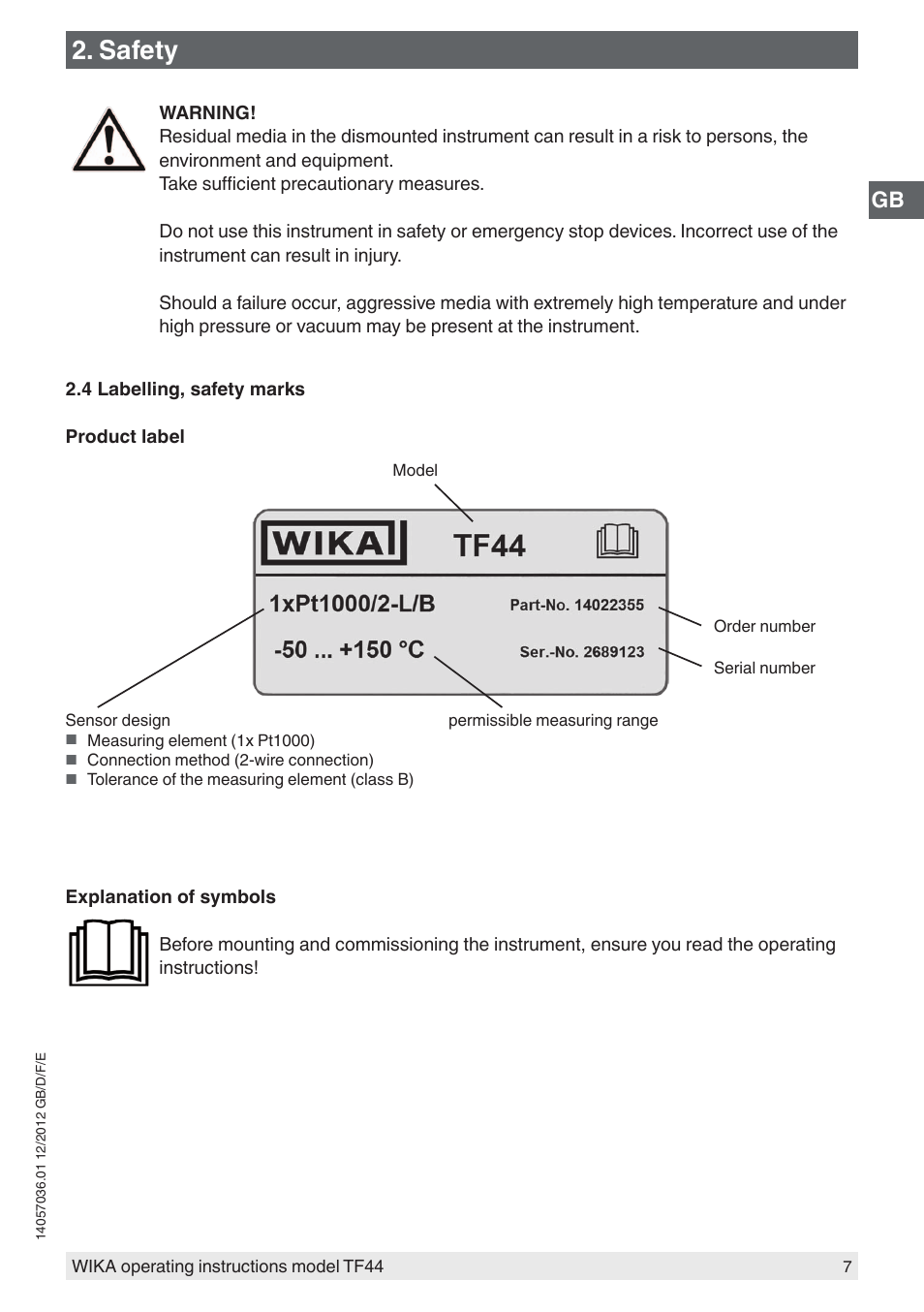Safety | WIKA TF44 User Manual | Page 7 / 44