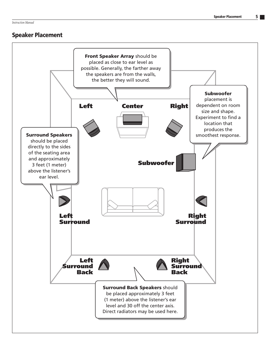 Speaker placement | Atlantic Technology 4400 SR User Manual | Page 5 / 12