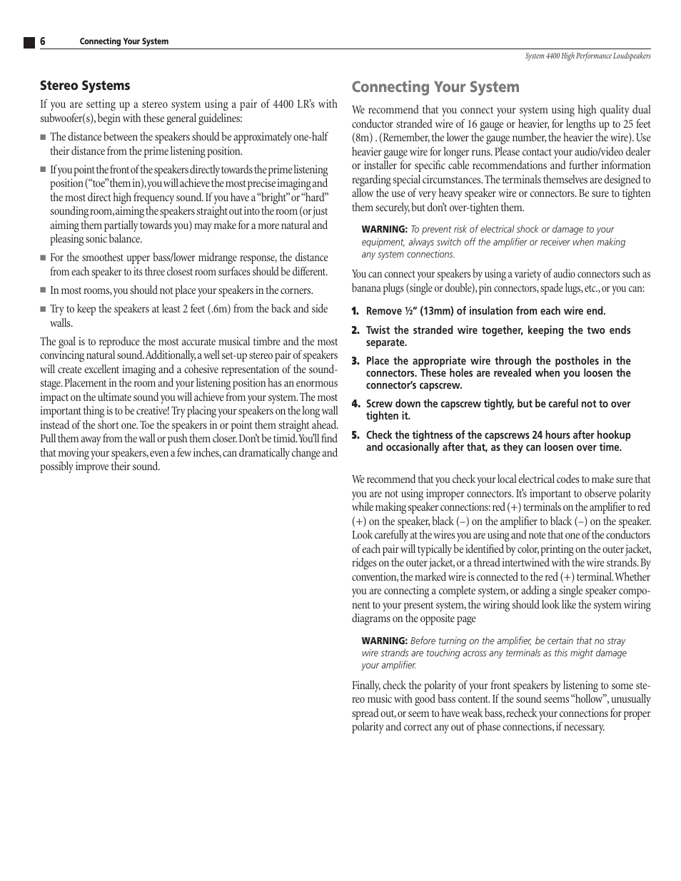 Connecting your system | Atlantic Technology 4400 SR User Manual | Page 6 / 12