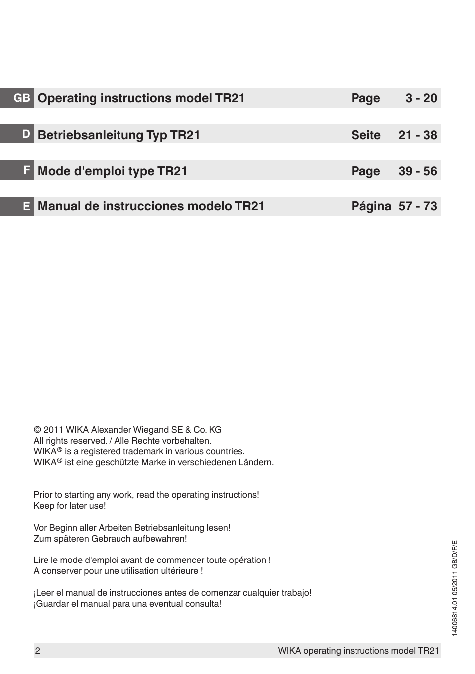 WIKA TR21-C User Manual | Page 2 / 76