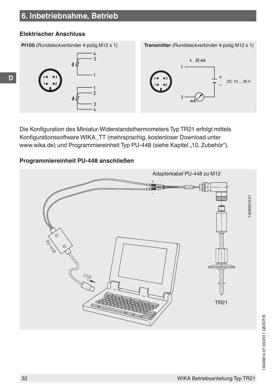 Inbetriebnahme, betrieb | WIKA TR21-C User Manual | Page 32 / 76