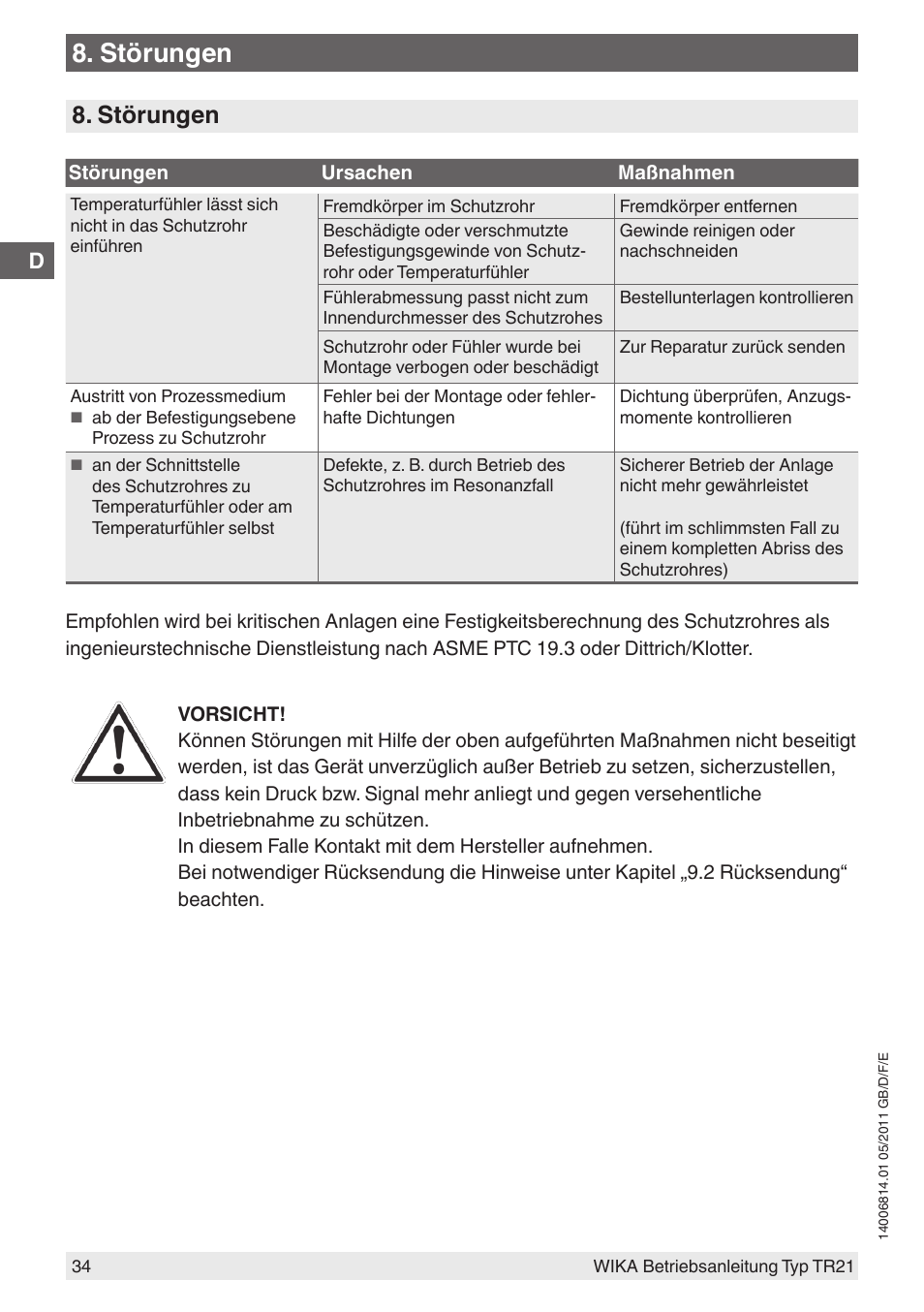 Störungen | WIKA TR21-C User Manual | Page 34 / 76