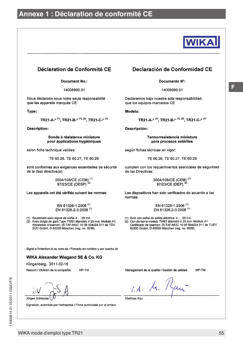 Annexe 1 : déclaration de conformité ce | WIKA TR21-C User Manual | Page 55 / 76