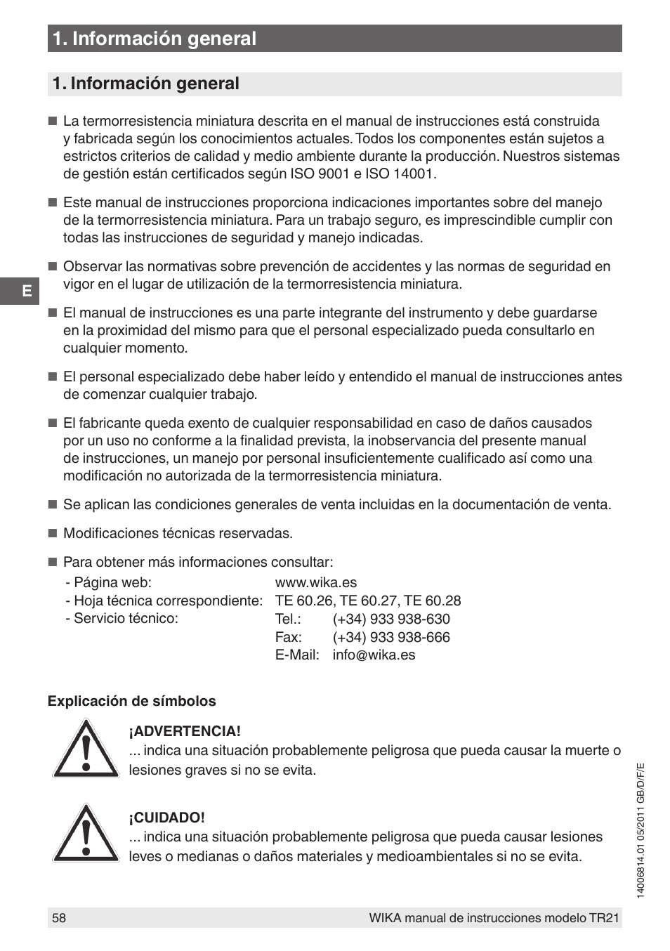 Información general | WIKA TR21-C User Manual | Page 58 / 76