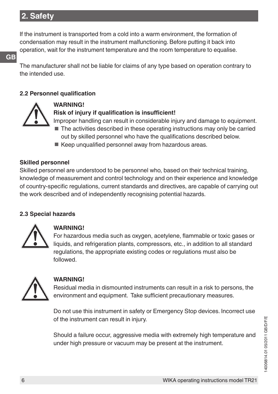 Safety | WIKA TR21-C User Manual | Page 6 / 76