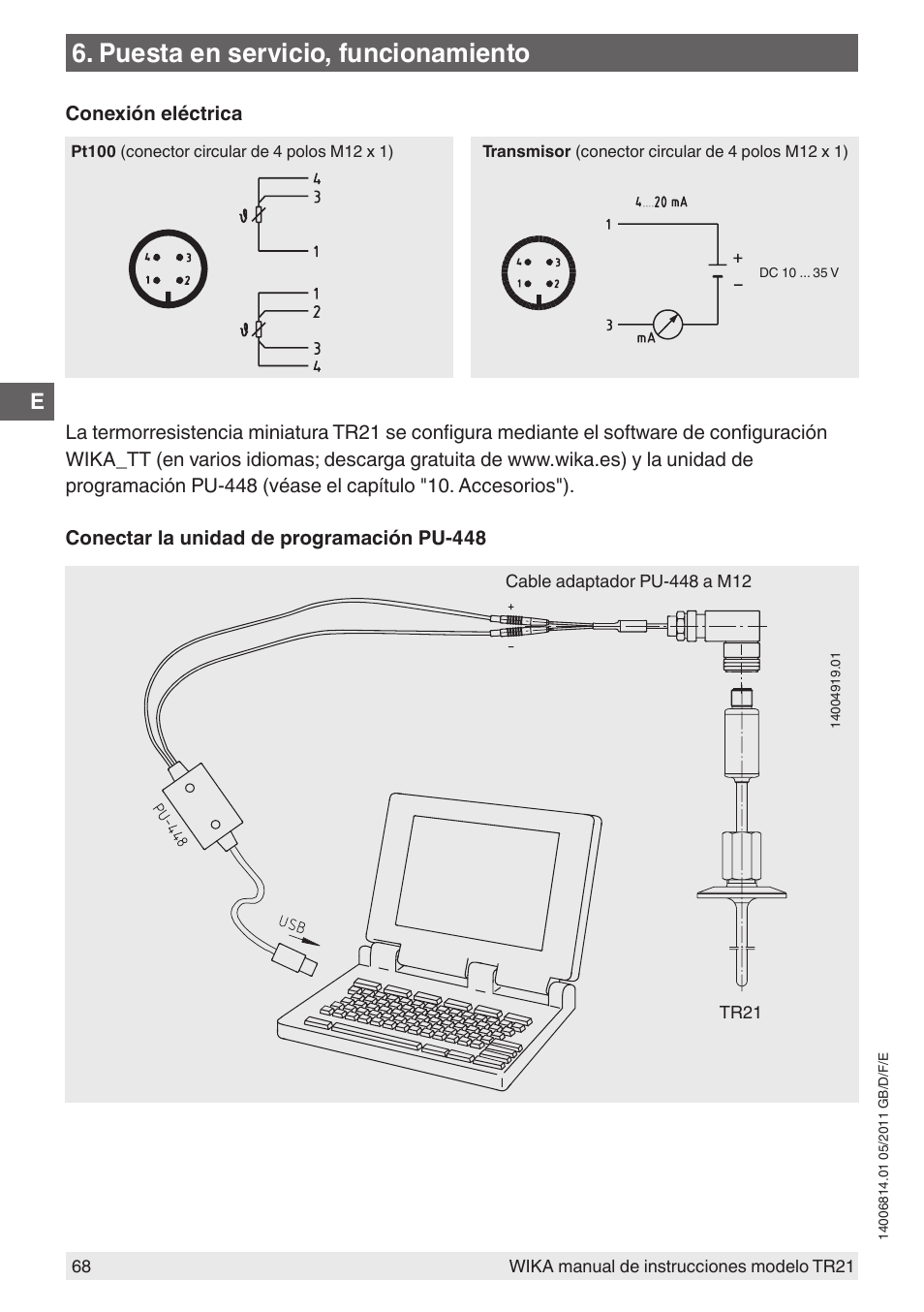 Puesta en servicio, funcionamiento | WIKA TR21-C User Manual | Page 68 / 76