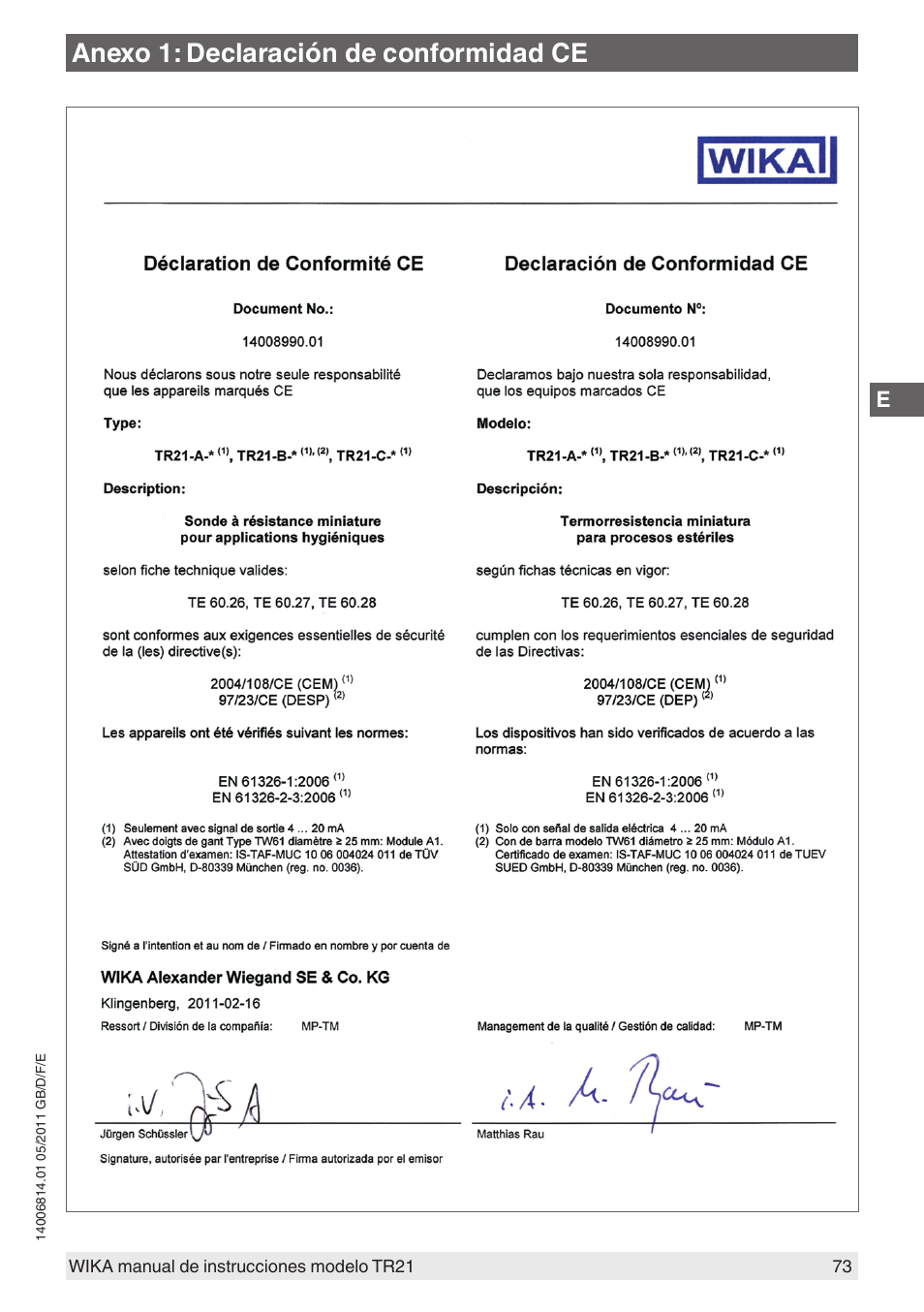 Anexo 1: declaración de conformidad ce | WIKA TR21-C User Manual | Page 73 / 76