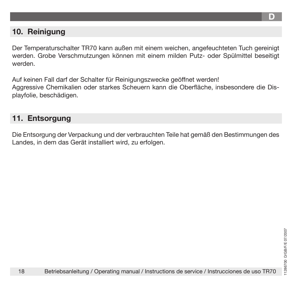 Reinigung, Entsorgung | WIKA TR70 User Manual | Page 18 / 68