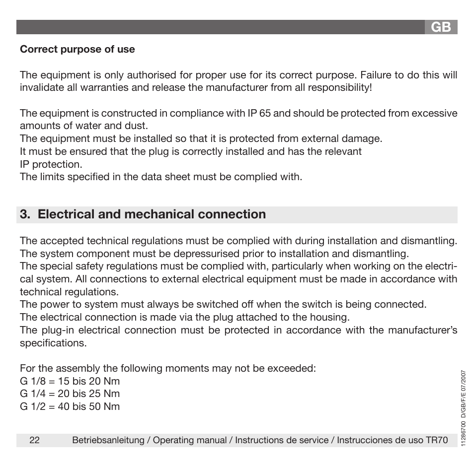 Electrical and mechanical connection | WIKA TR70 User Manual | Page 22 / 68