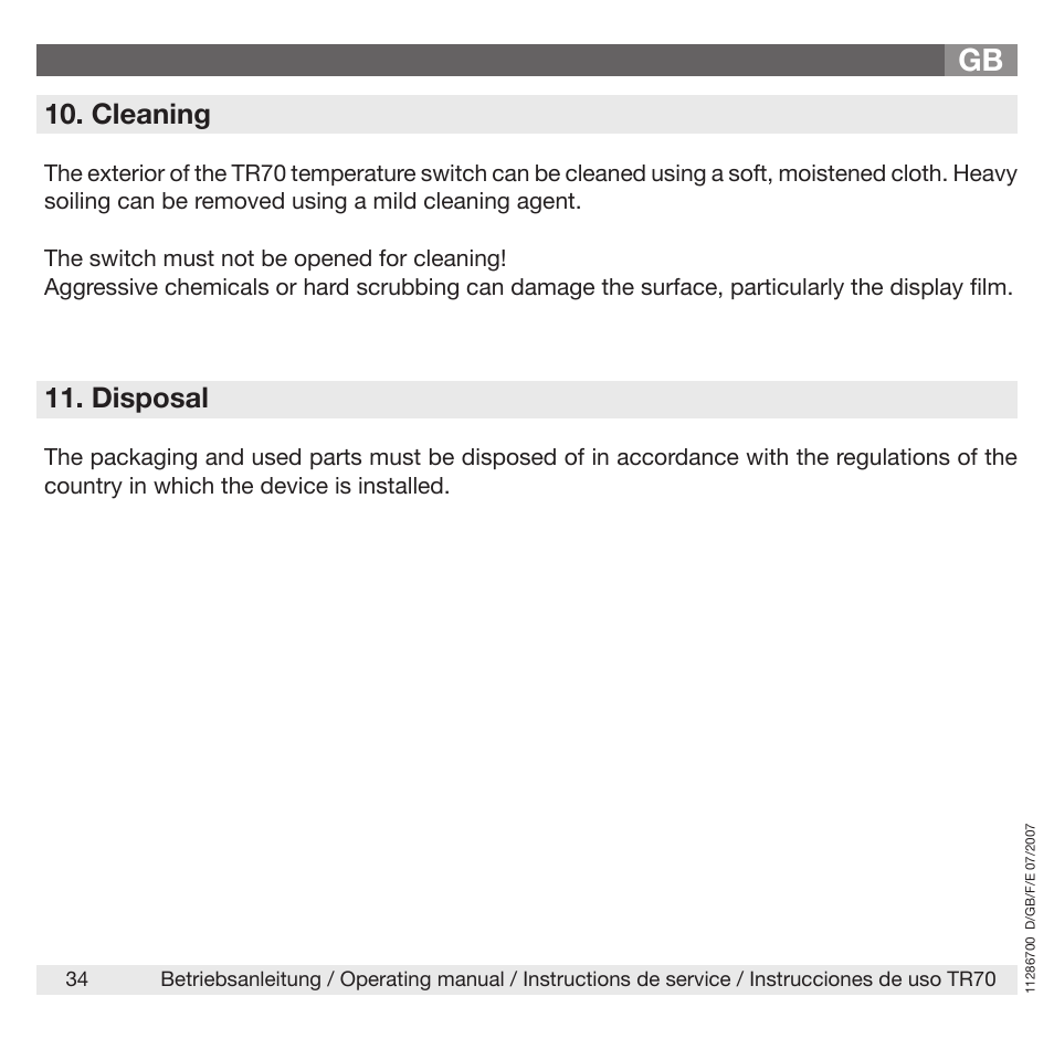 Cleaning, Disposal | WIKA TR70 User Manual | Page 34 / 68