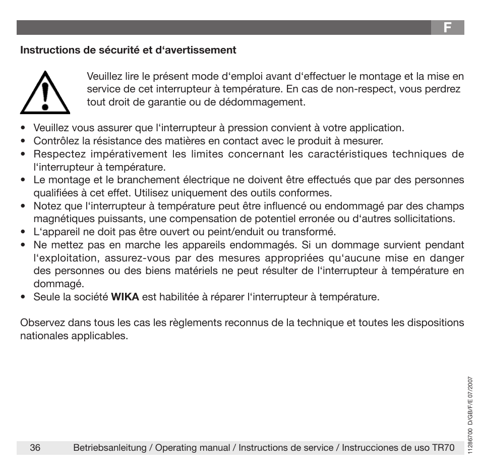WIKA TR70 User Manual | Page 36 / 68
