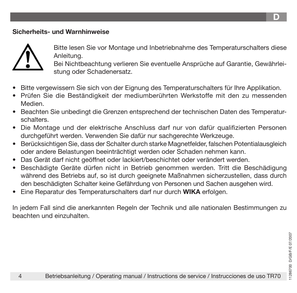 WIKA TR70 User Manual | Page 4 / 68