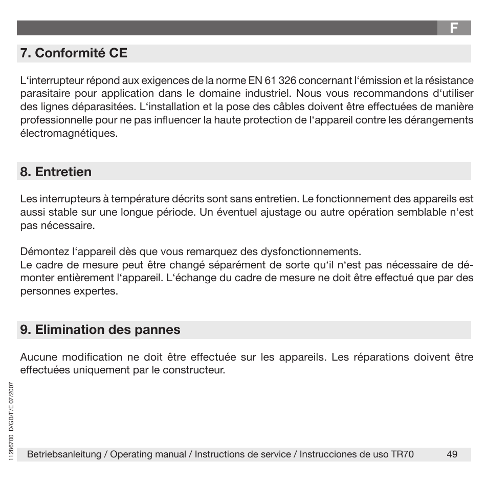 Conformité ce, Entretien, Elimination des pannes | WIKA TR70 User Manual | Page 49 / 68