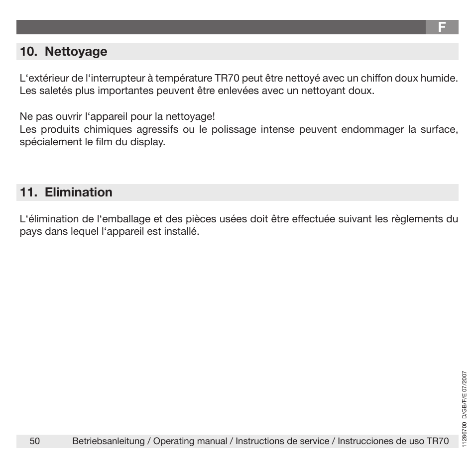 Nettoyage, Elimination | WIKA TR70 User Manual | Page 50 / 68