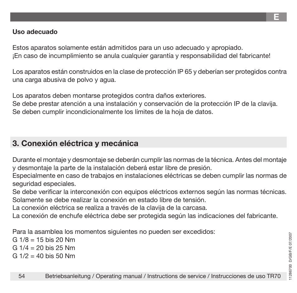 Conexión eléctrica y mecánica | WIKA TR70 User Manual | Page 54 / 68