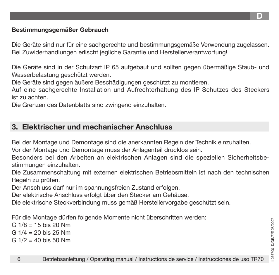 Elektrischer und mechanischer anschluss | WIKA TR70 User Manual | Page 6 / 68