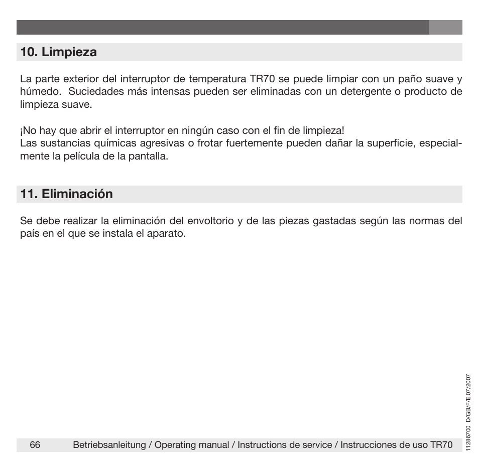 Limpieza, Eliminación | WIKA TR70 User Manual | Page 66 / 68