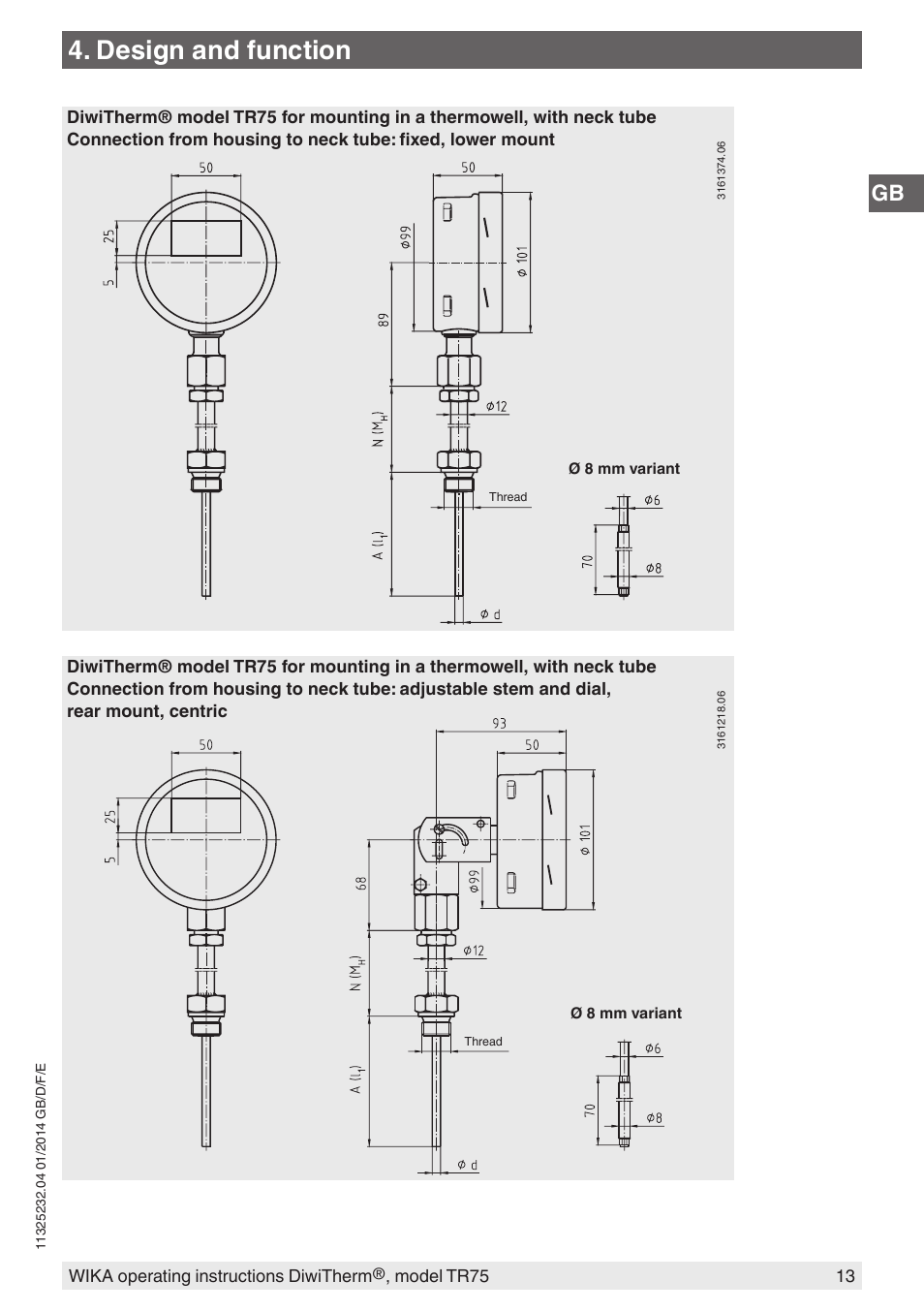 Design and function | WIKA TR75 User Manual | Page 13 / 92