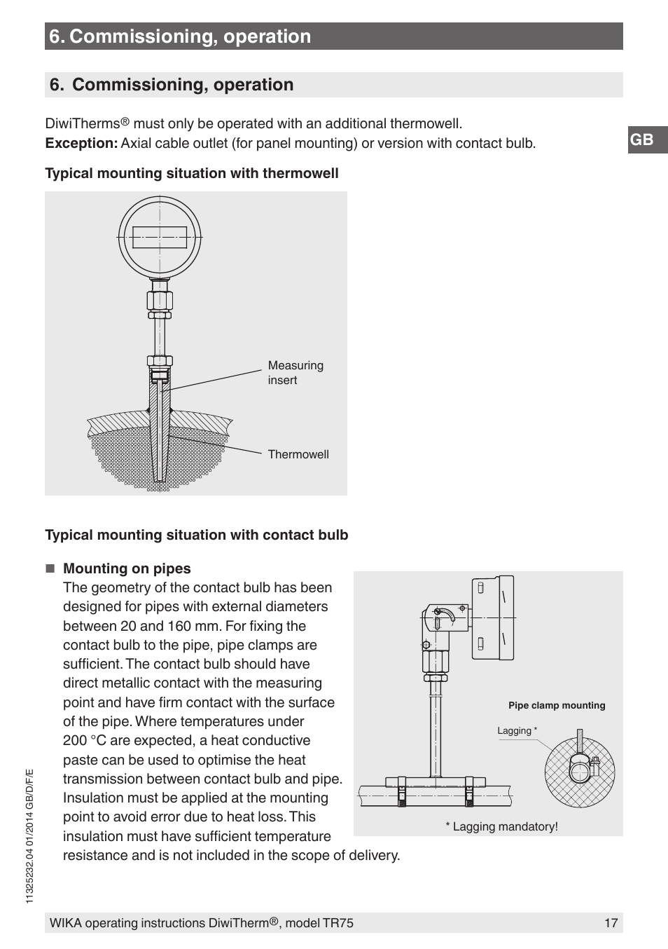 Commissioning, operation | WIKA TR75 User Manual | Page 17 / 92