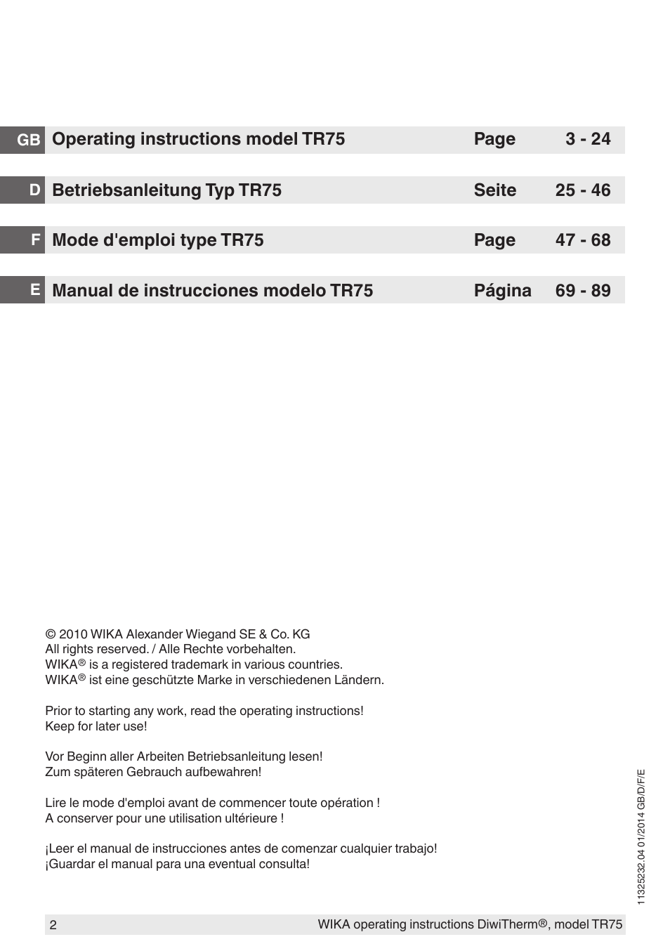 WIKA TR75 User Manual | Page 2 / 92