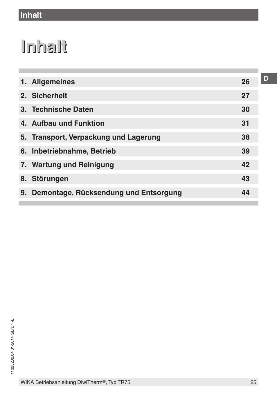 Inhalt | WIKA TR75 User Manual | Page 25 / 92