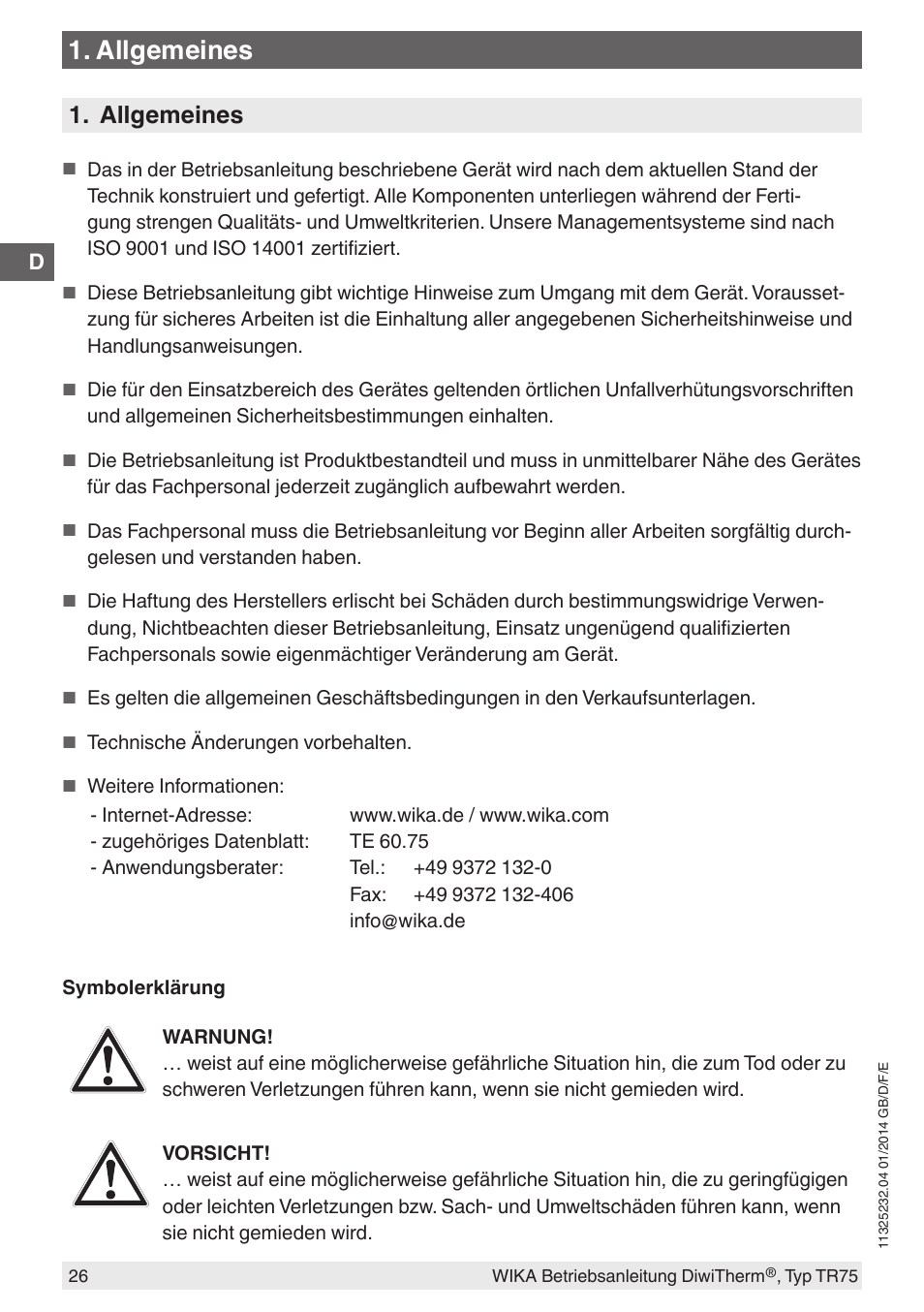 Allgemeines | WIKA TR75 User Manual | Page 26 / 92