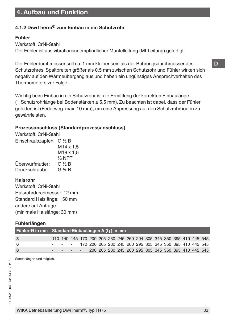 Aufbau und funktion | WIKA TR75 User Manual | Page 33 / 92