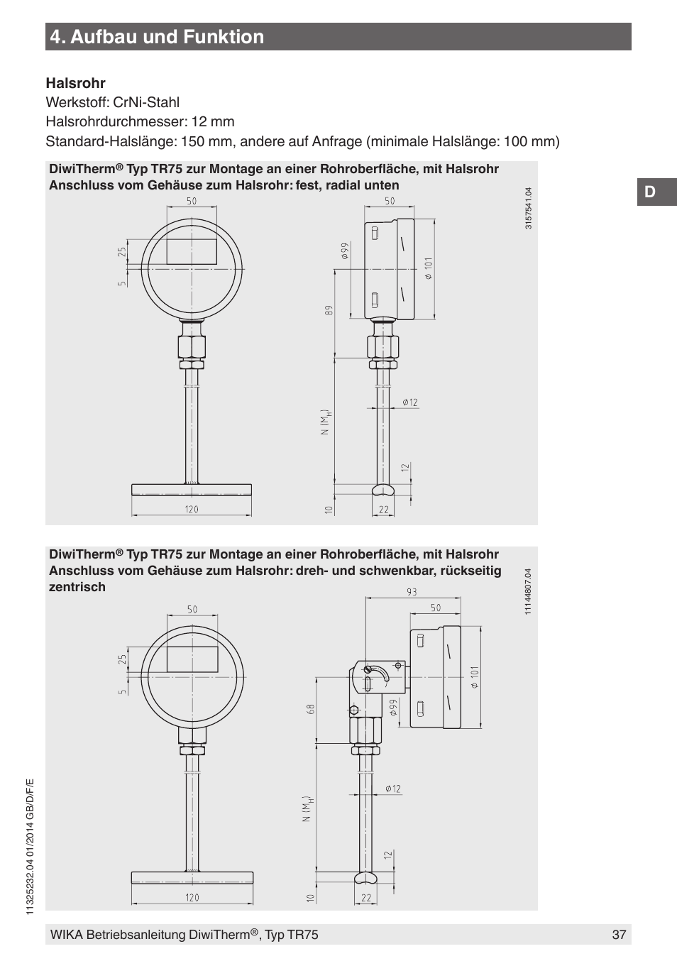 Aufbau und funktion | WIKA TR75 User Manual | Page 37 / 92