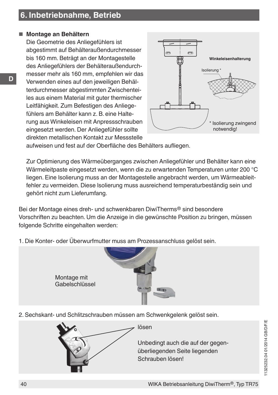 Inbetriebnahme, betrieb | WIKA TR75 User Manual | Page 40 / 92