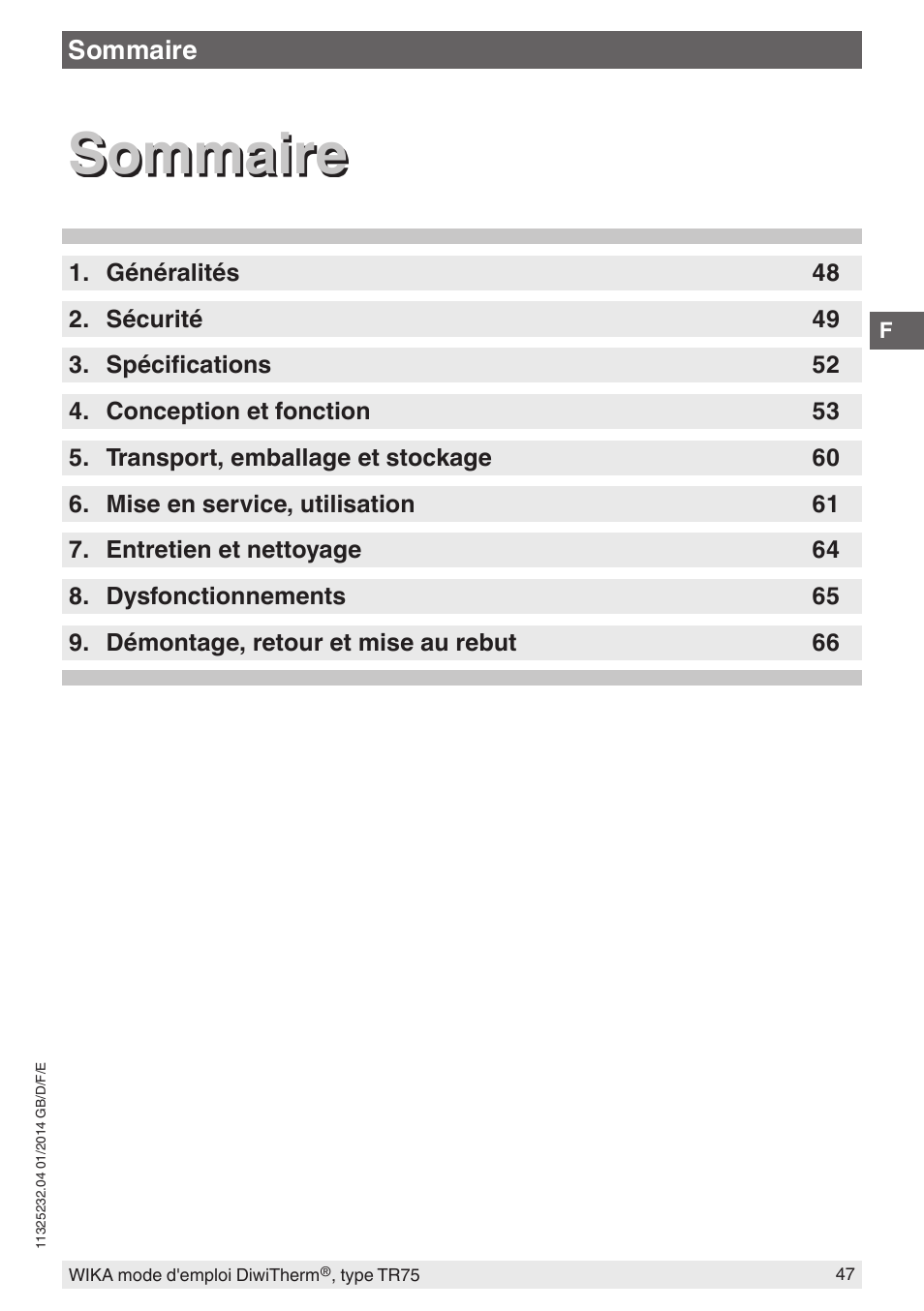 Sommaire | WIKA TR75 User Manual | Page 47 / 92